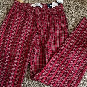 Hollister Women's Red Plaid Straight Leg Pants